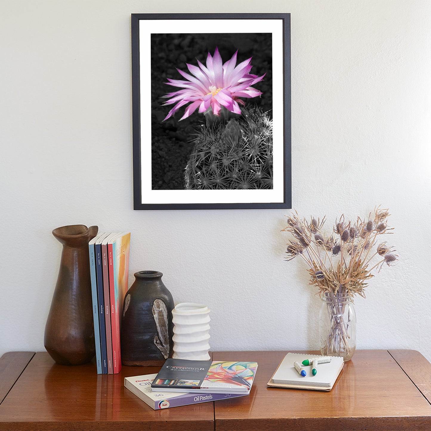 Southwestern Flower Art with Tiny Cactus Blossom as Wall Decor