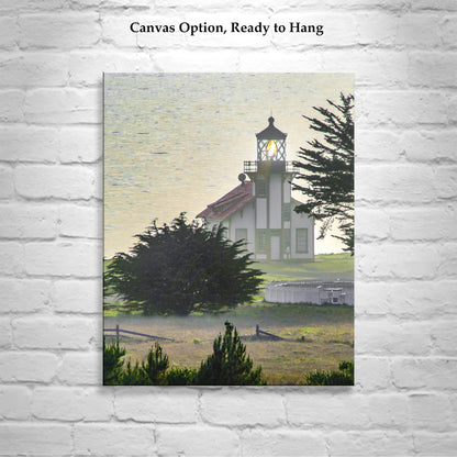 Mendocino California Lighthouse Art Print with Pacific Ocean Sunset at Point Cabrillo