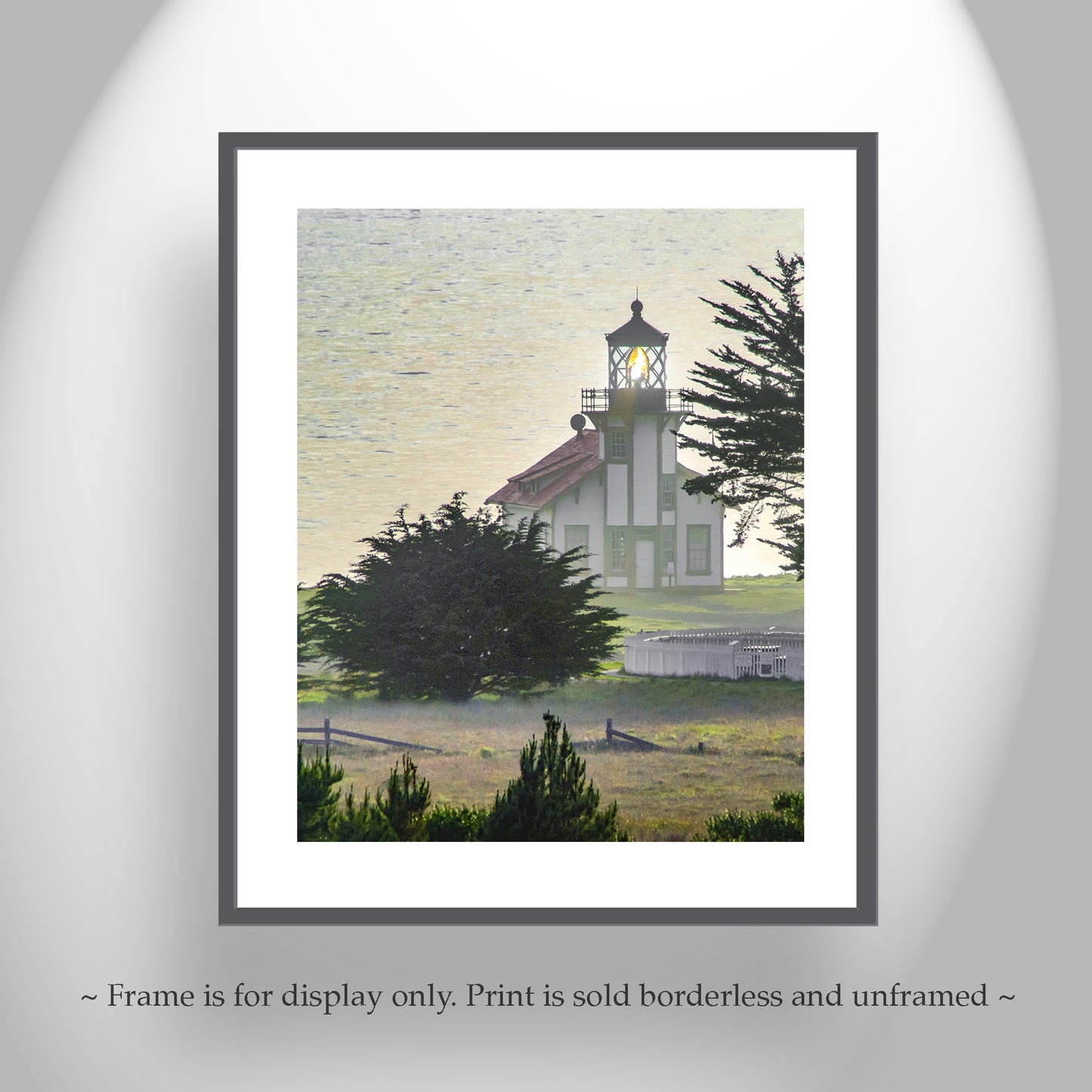 Mendocino California Lighthouse Art Print with Pacific Ocean Sunset at Point Cabrillo