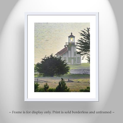 Mendocino California Lighthouse Art Print with Pacific Ocean Sunset at Point Cabrillo