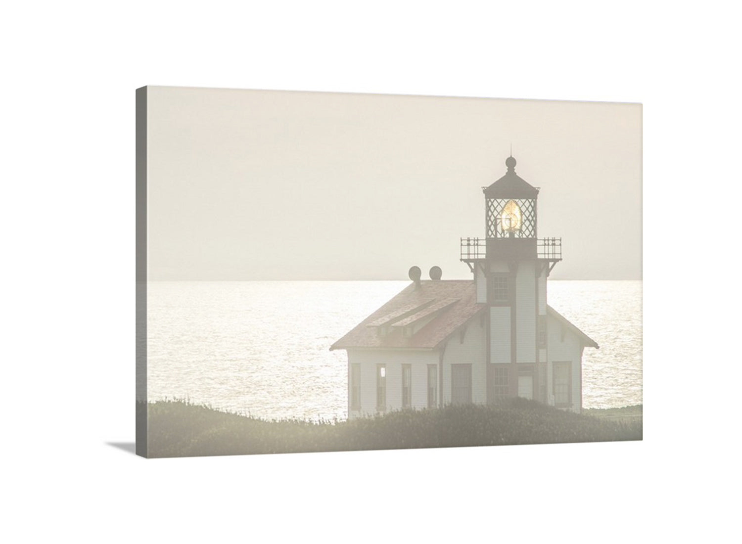 Canvas print of a lighthouse on a white background. My glittering picture of the seacoast at Point Cabrillo Lighthouse, northern California, planet Earth!&nbsp; Original, unique signed art by Murray Bolesta!