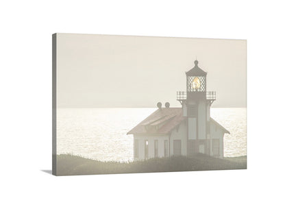 Canvas print of a lighthouse on a white background. My glittering picture of the seacoast at Point Cabrillo Lighthouse, northern California, planet Earth!&nbsp; Original, unique signed art by Murray Bolesta!