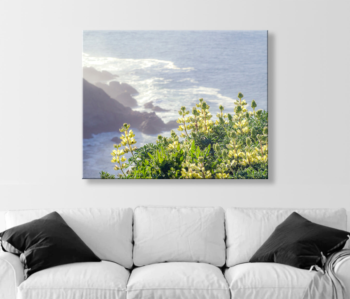 Point Reyes California Coast Seascape Wall Art with Yellow Lupine Wildflower