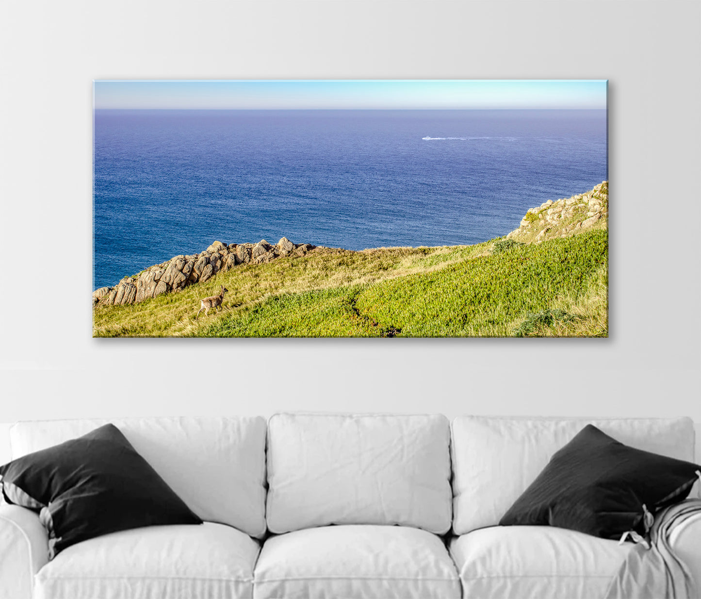Point Reyes California Pacific Ocean Seascape Panorama Wall Art with Wild Deer