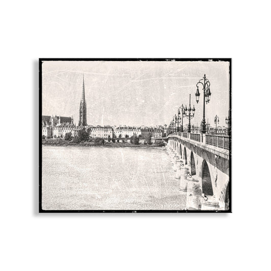 Bordeaux France Pont de Pierre Bridge Wall Art in Vintage Style
