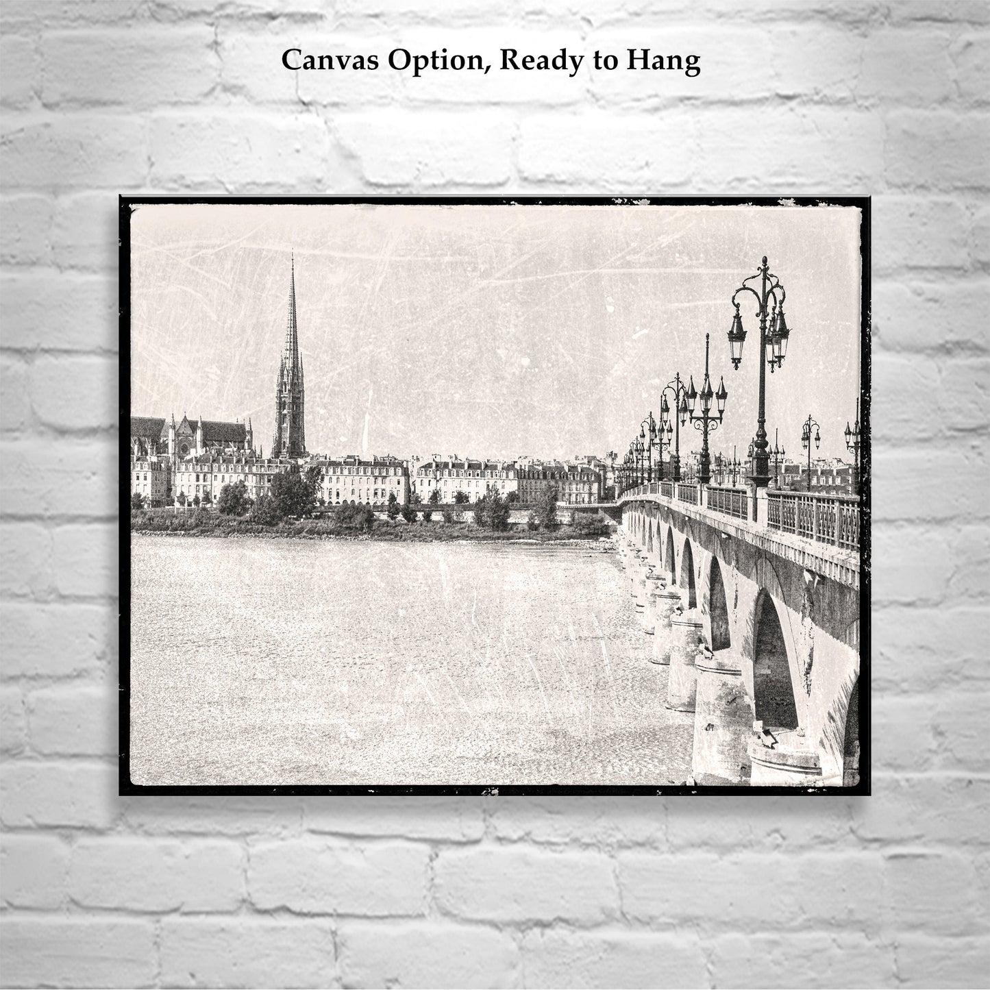 Bordeaux France Pont de Pierre Bridge Wall Art in Vintage Style