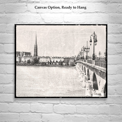 Bordeaux France Pont de Pierre Bridge Wall Art in Vintage Style
