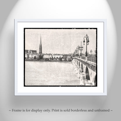 Bordeaux France Pont de Pierre Bridge Wall Art in Vintage Style