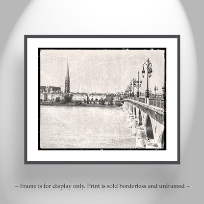 Bordeaux France Pont de Pierre Bridge Wall Art in Vintage Style