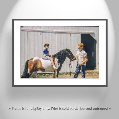 Vintage Iowa Farm Photo with Horse & Barn - Mid-Century Wall Art