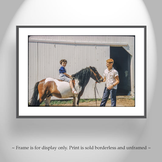 Vintage Iowa Farm Photo with Horse & Barn - Mid-Century Wall Art