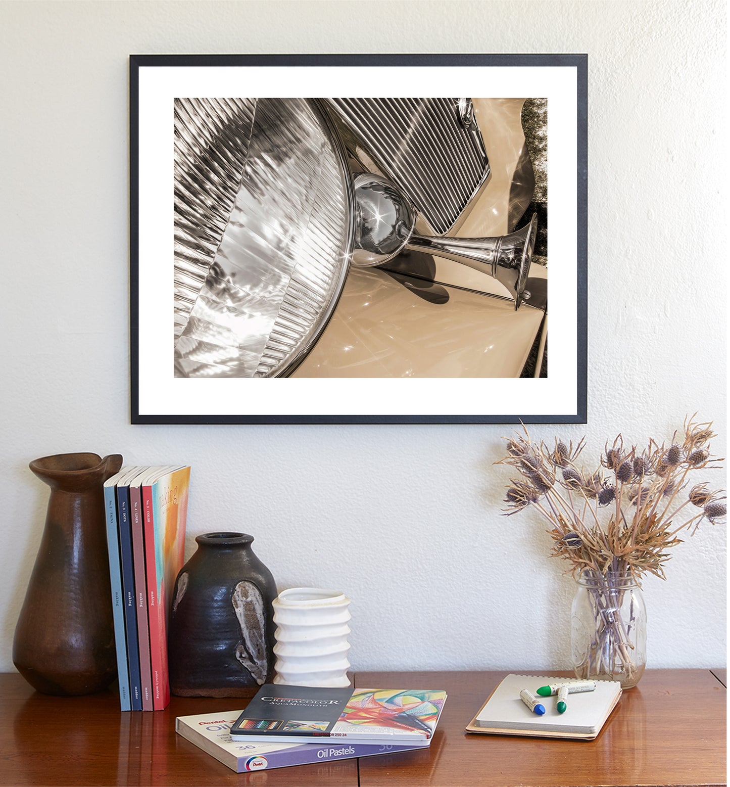 Antique Car Photograph as Sepia Toned Wall Decor in Abstract