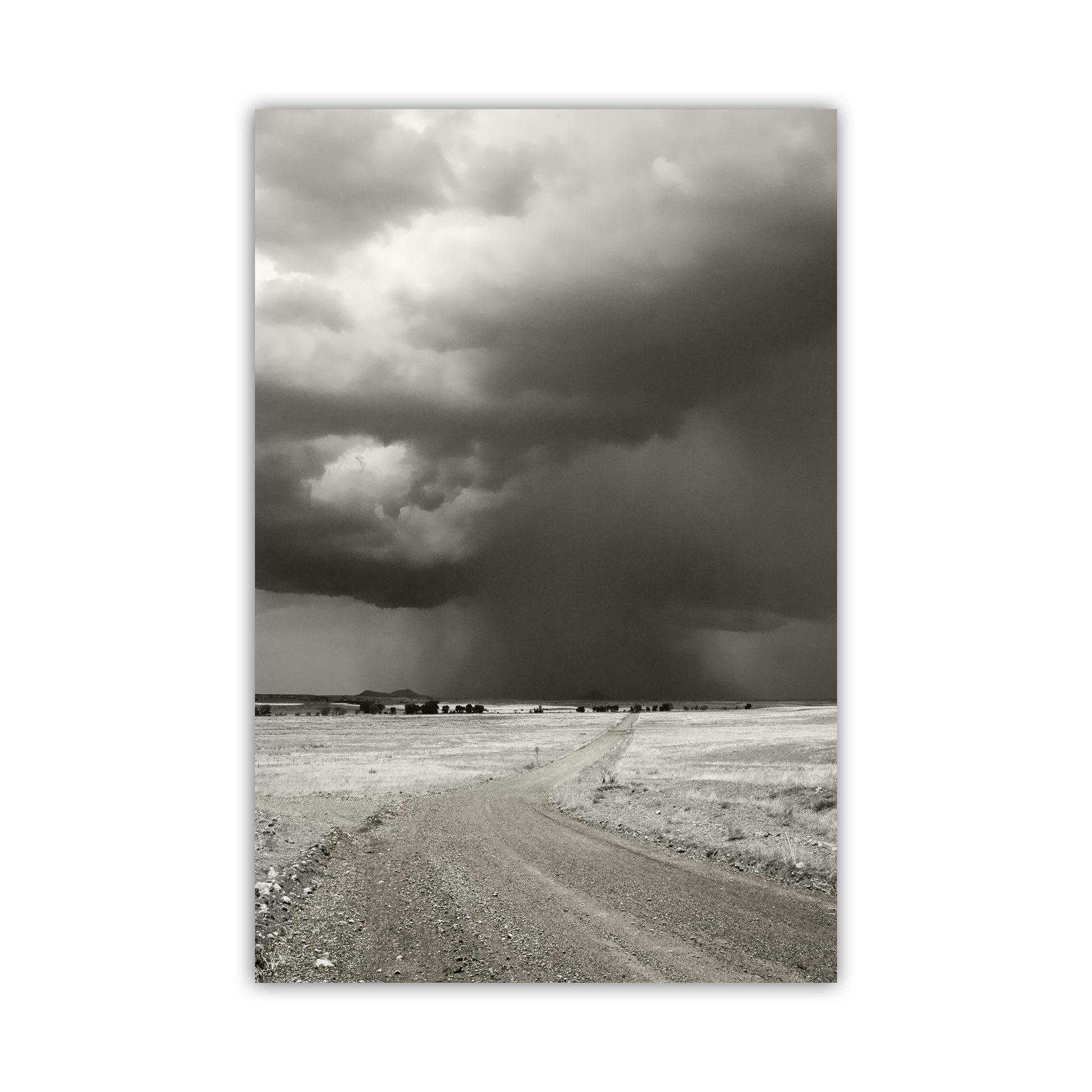 Stormy sky over a dirt road in a desert landscape. Southwest Monsoon Storm | Arizona Ranch Landscape Art | Rustic Country Roads