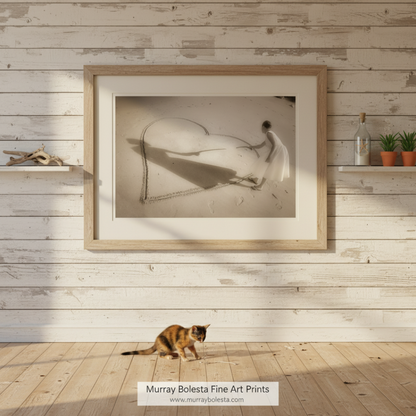 A woman in a white dress is drawing a heart shape in the sand on a beach. Romantic Beach Wall Art Print at Block Island Rhode Island by Murray Bolesta