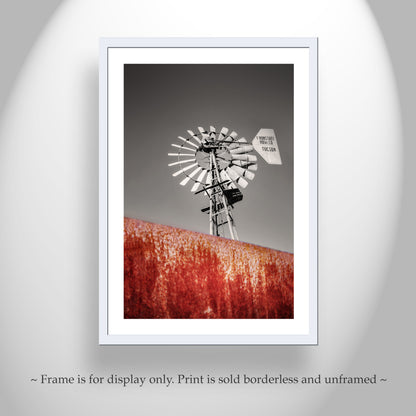 Vintage Ranch Windmill with Rusty Stock Tank as Southern Arizona Wall Decor