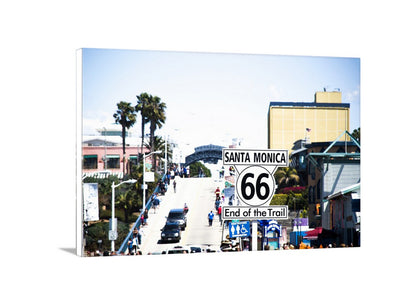 My cool Route 66 artwork for your walls: the end of the trail is the Pacific Ocean! This is a fun way to end a road trip on Route 66, by making your way to the beach at Santa Monica, California USA. Original, unique signed art by Murray Bolesta!