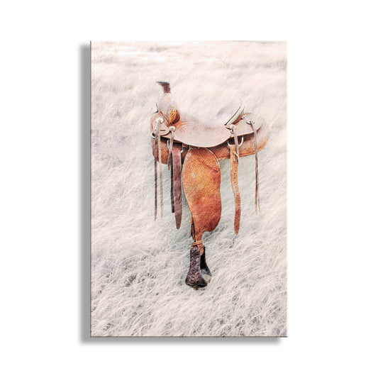 Horse saddle with a textured background. Western Saddle Equestrian Horse Art Print as Surreal Art Photograph