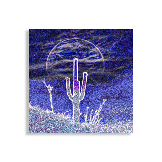 Psychedelic Desert Moon in Indigo Blue – Abstract Surreal Southwest Art