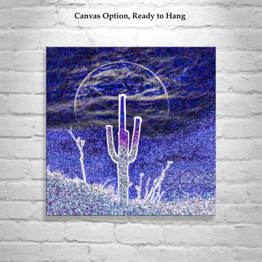 Psychedelic Desert Moon in Indigo Blue – Abstract Surreal Southwest Art
