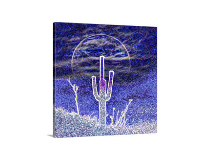 Psychedelic Desert Moon in Indigo Blue – Abstract Surreal Southwest Art