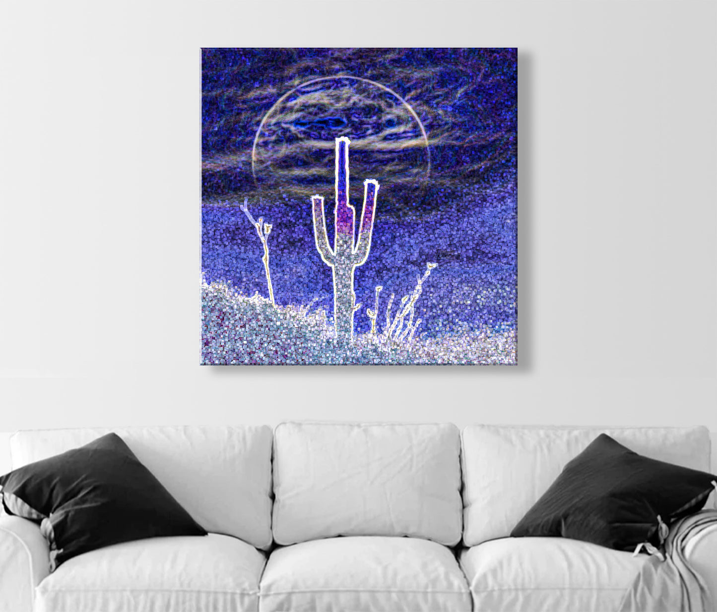 Psychedelic Desert Moon in Indigo Blue – Abstract Surreal Southwest Art