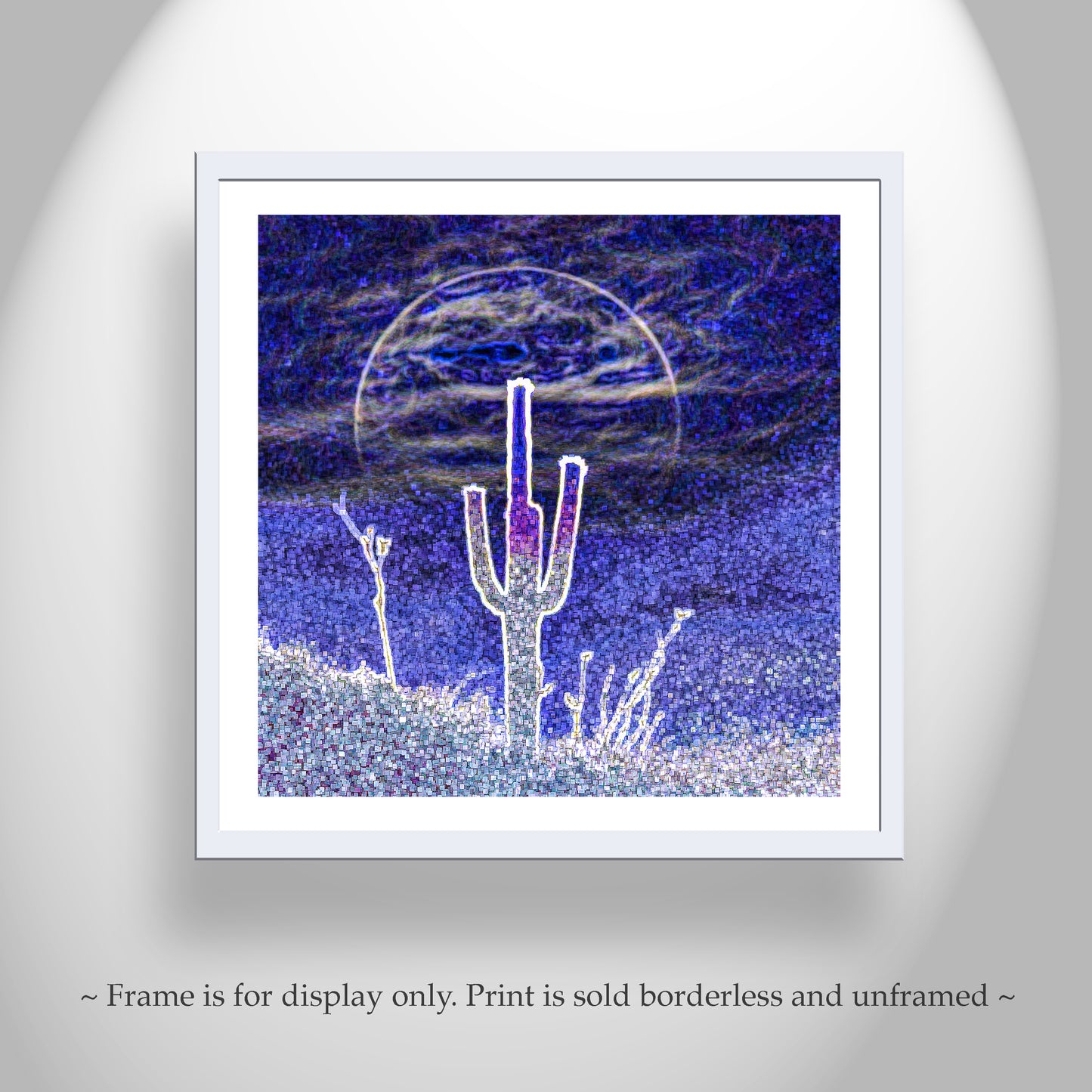 Psychedelic Desert Moon in Indigo Blue – Abstract Surreal Southwest Art