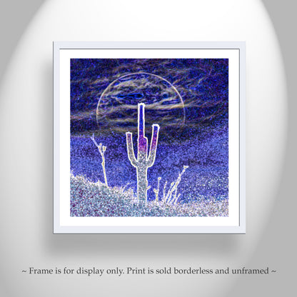 Psychedelic Desert Moon in Indigo Blue – Abstract Surreal Southwest Art