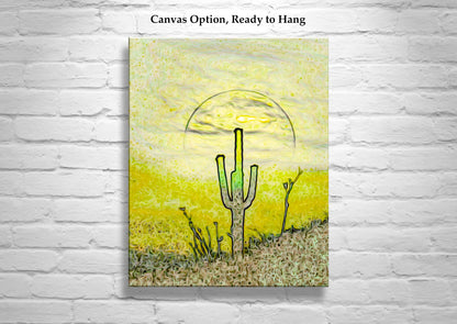 Cactus Art with Psychedelic Desert Sunset at Tucson Arizona