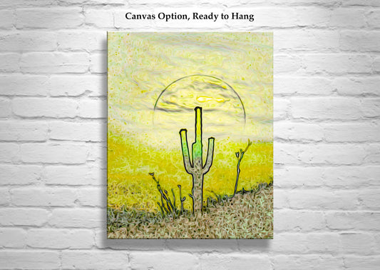 Cactus Art with Psychedelic Desert Sunset at Tucson Arizona