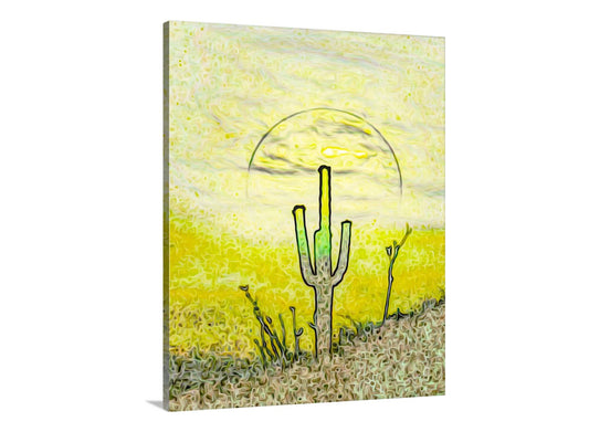 Cactus Art with Psychedelic Desert Sunset at Tucson Arizona