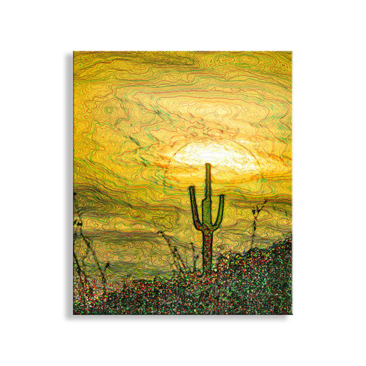Cactus Art Southwestern Wall Decor with Psychedelic Desert Sunset