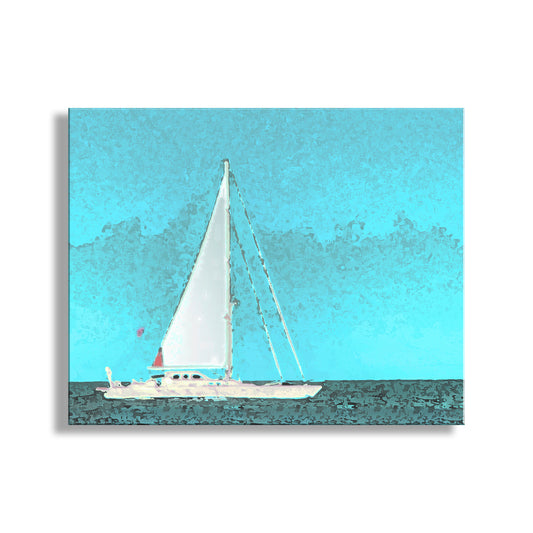Sailboat Art at Block Island | Atlantic Ocean Sailing | Pastel Blue