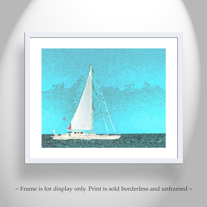 Sailboat Art at Block Island | Atlantic Ocean Sailing | Pastel Blue