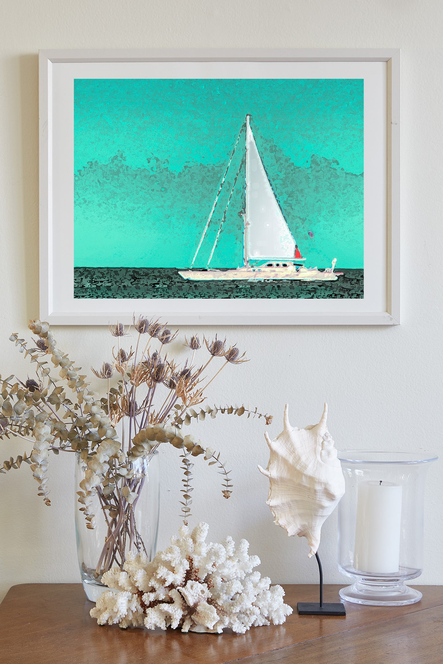 Sailboat Art Print | Block Island Rhode Island | Pastel Green Sailing Decor