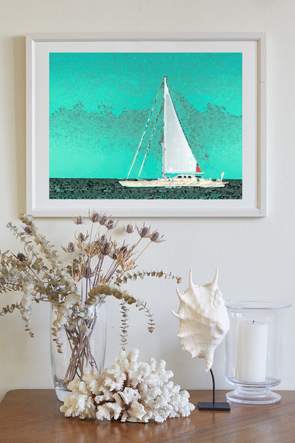 Sailboat Art Print | Block Island Rhode Island | Pastel Green Sailing Decor