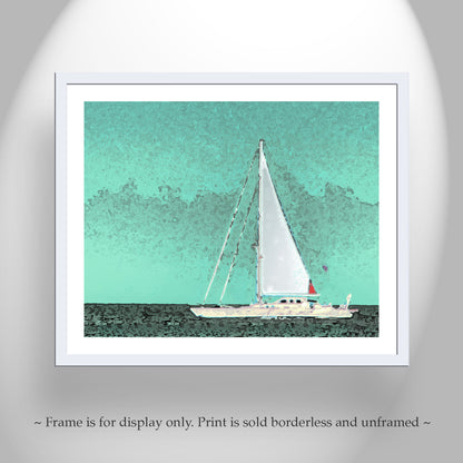 Sailboat Art Print | Block Island Rhode Island | Pastel Green Sailing Decor