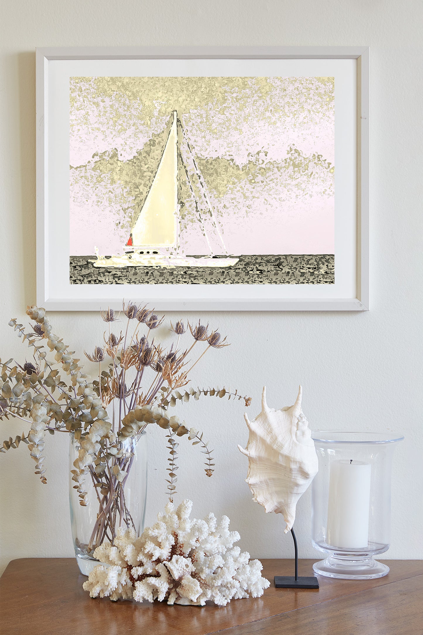 Sailing Wall Art with Sailboat at Block Island  in Mellow Yellow