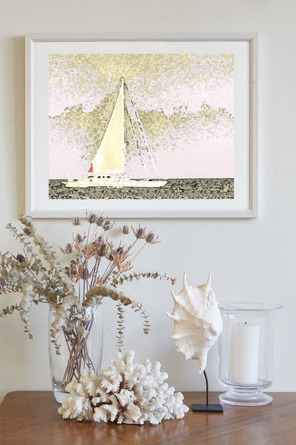 Sailing Wall Art with Sailboat at Block Island  in Mellow Yellow
