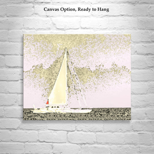 Sailing Wall Art with Sailboat at Block Island  in Mellow Yellow