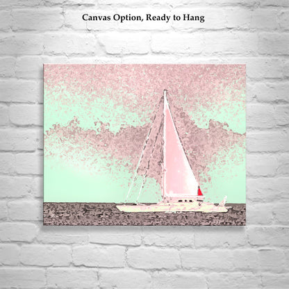Sailing Wall Decor in Pink with Atlantic Ocean Sailboat at Block Island