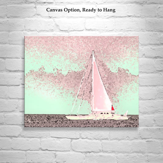 Sailing Wall Decor in Pink with Atlantic Ocean Sailboat at Block Island