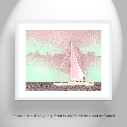 Sailing Wall Decor in Pink with Atlantic Ocean Sailboat at Block Island