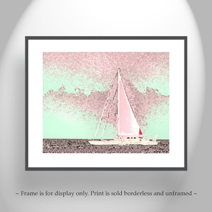 Sailing Wall Decor in Pink with Atlantic Ocean Sailboat at Block Island
