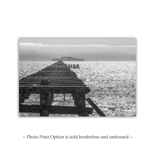 Berkeley Pier Art Photograph Gift with Alcatraz Island in Black and White