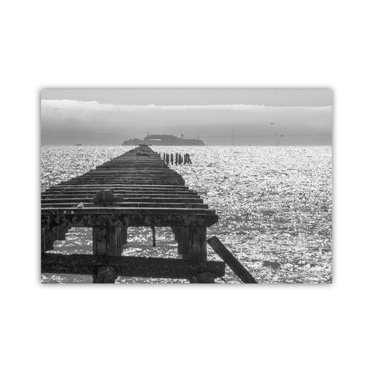 Berkeley Pier Art Photograph Gift with Alcatraz Island in Black and White