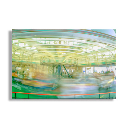 Colorful carousel with blurred motion on a white background.  My splendid capture of a speedy carousel on its way 'round &amp; 'round in Santa Cruz California! &nbsp;This is the vintage Looff carousel (manufactured in 1911 in Long Beach California), a popular feature of the beautiful beach boardwalk on Monterey Bay. Original, unique signed art by Murray Bolesta!