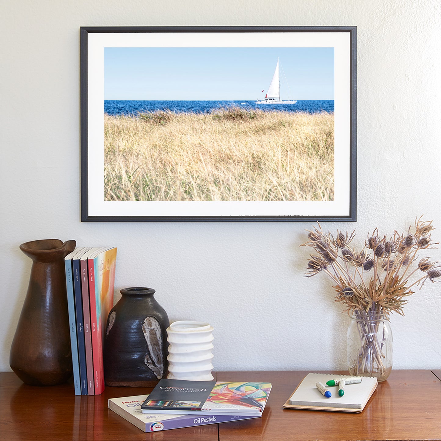 Block Island Sailboat Art | Atlantic Ocean Beach Grass Fine Art Sailor Gift