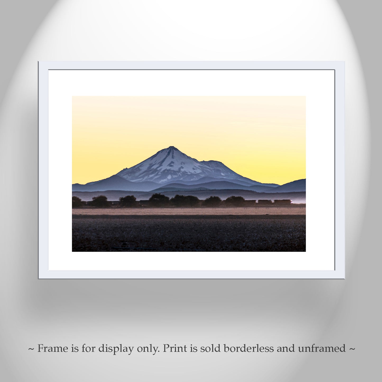 Mt Shasta Landscape Photograph with Train in Siskiyou County California at Sunset