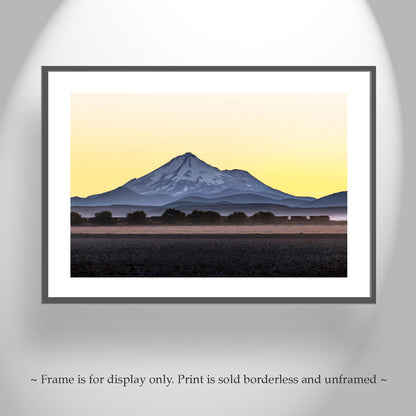 Mt Shasta Landscape Photograph with Train in Siskiyou County California at Sunset