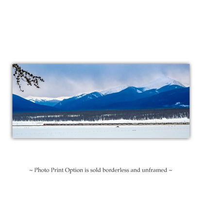Colorado Rocky Mountain Winter Landscape Art Print with Train in Snow